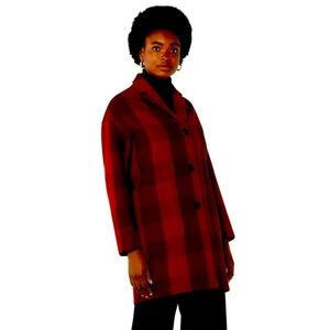 J. Peterman tartan plaid red Blackwatch oversize wool Balmacaan overcoat trench